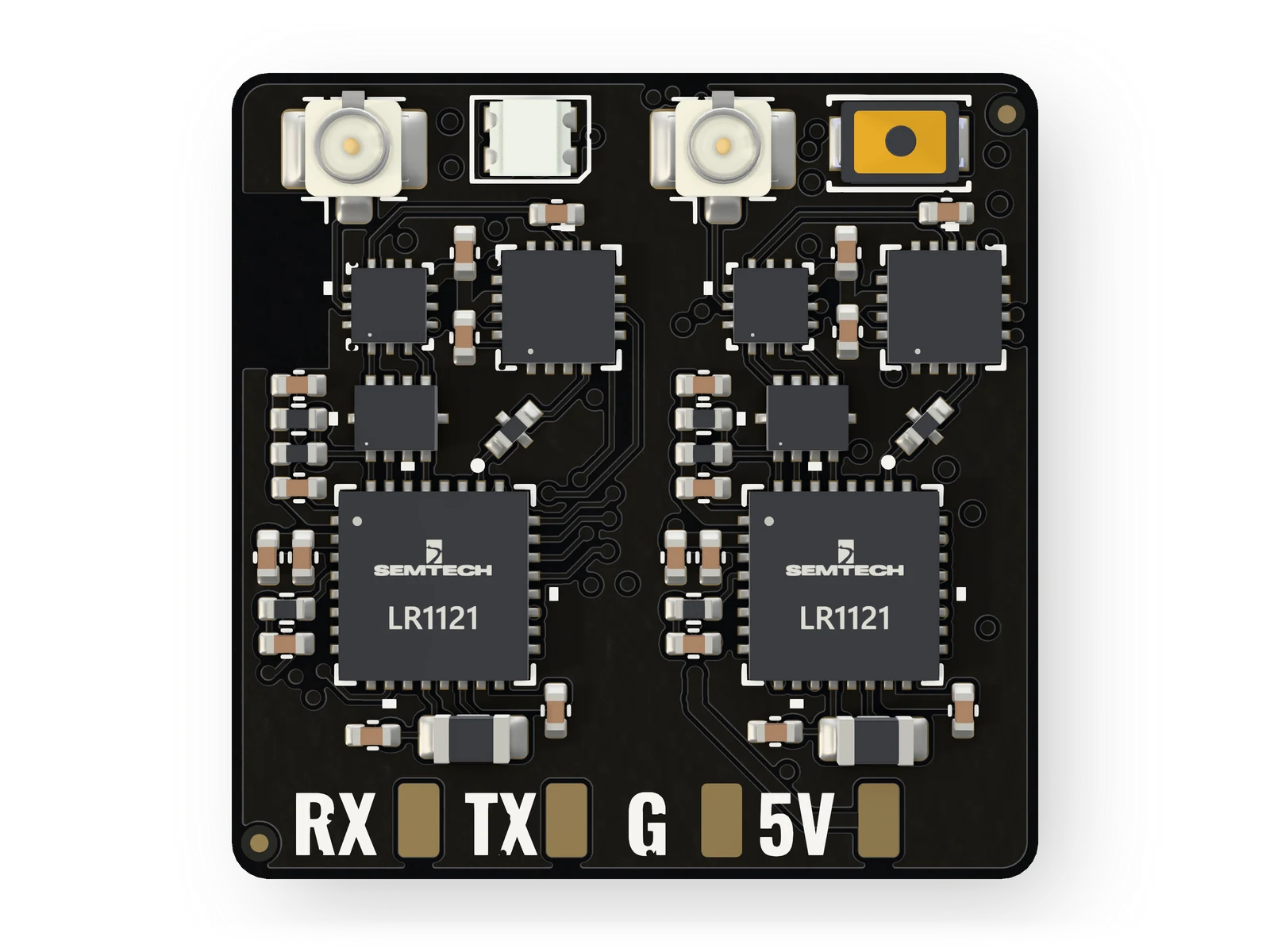 Fiodel Gemini Dual-Band ELRS Receiver — top view of the assembled board
